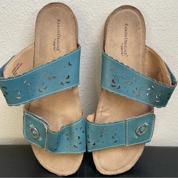 Women’s Earth Origins Tessa Velcro Comfort Sandals Turquoise Teal Blue 11 Wide - Picture 7 of 14